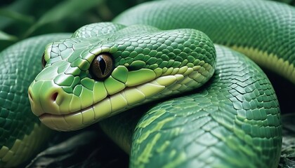 Obraz premium Emerald Serpentine: A Captivating Close-Up of a Vibrant Green Snake