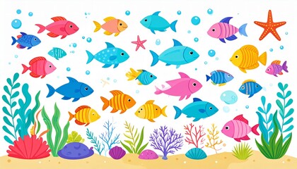 Colorful Cartoon Fish and Underwater Scene
