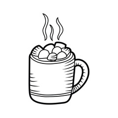 Steaming mug filled with hot chocolate and marshmallows