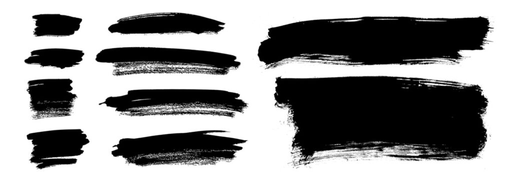 Bold Chinese, Japanese, Korean vector brush stroke background. Ink paint grunge textures. Freehand highlinghts and text boxes. Isolated hand-drawn elements painted on paper. Messy vintage strokes