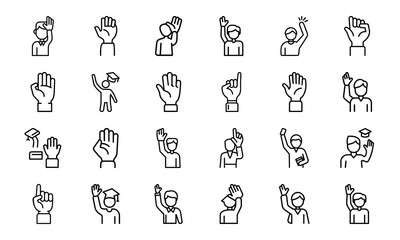 Naklejka premium 24 Education and School Line Icons Learning, Teaching, Online Classes, Graduation, Science, Math, and Classroom Vector Icon Set for Teachers, Students, and Educational Projects