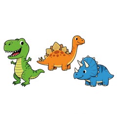 Obraz premium Cute Cartoon Dinosaurs - T-Rex, Stegosaurus, Triceratops