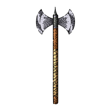 doublebladed axe medieval sketch hand drawn vector
