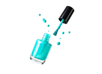 nail polish bottle with droplets isolated on transparent background