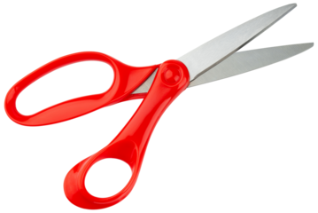 Scissors or shears. Scissors stainless steel blade and plastic red handle. Scissors good for kitchen, office, barber shop, hair salon. Back to school supplies. Professional sewing or tailor tool