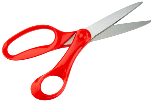 Scissors or shears. Scissors stainless steel blade and plastic red handle. Scissors good for kitchen, office, barber shop, hair salon. Back to school supplies. Professional sewing or tailor tool