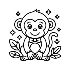 Obraz premium Adorable Cartoon Monkey Illustration with Floral Elements