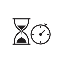 Timer vector web icon isolated on white background. Simple flat illustration of hour-glass and clock dial face.
