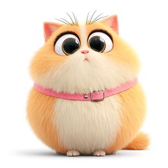 Chubby Orange Cartoon Cat with Big Eyes Wearing Pink Collar