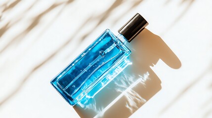 Travel-size hand sanitizer bottle with flip cap on white background taken with 50mm lens, compact design with reflective plastic highlights and simple cap structure