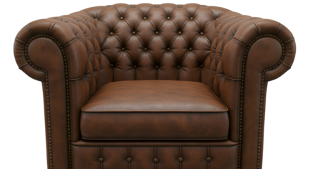 Isolated Photo Of Brown Leather Armchair On Transparent Background