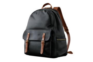 Black backpack with brown straps
