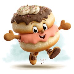 Happy Dancing Donut Cartoon Character with Sprinkles and Frosting