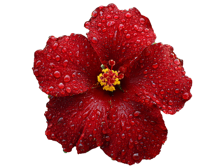Red hibiscus flower dew drops macro black background, Isolated On White Background, Png Transparent