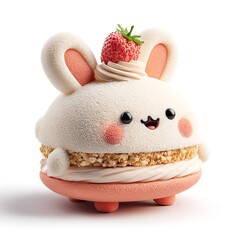 Adorable Bunny Shaped Cake with Strawberry Pastel Colors Whipped Cream