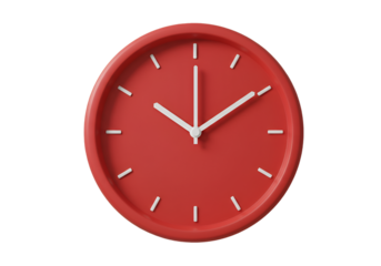 Isolated Red Clock with White Hands on a Transparent Background Photo