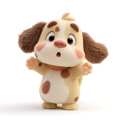 Adorable 3D Rendered Tan Puppy with Brown Spots, Surprised Expression, White Background