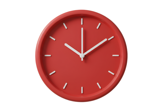 Isolated Red Clock with White Hands on a Transparent Background Photo