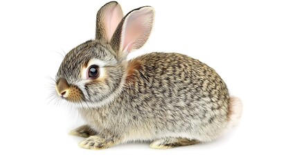 Obraz premium Studio photo of rabbit posed with upright ears, 70-200mm lens used to highlight alertness and crisp white background