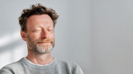 Fototapeta premium man with closed eyes meditates before his workout enveloped in ultrabright sunlight