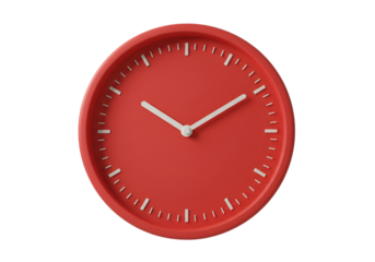 Isolated Photo of Red Wall Clock on Black Transparent Background