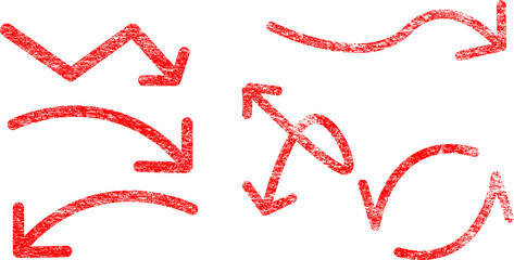 Red Grunge Arrows Set – Hand Drawn Rough Direction Icons PNG