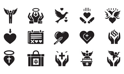  Charity and heart and donation silhouette icon set vector art illustration