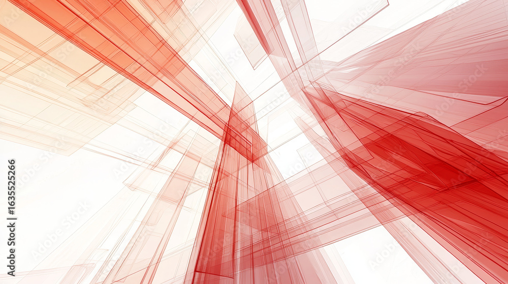 Poster abstract red and white geometric shapes create dynamic and energetic composition, evoking sense of m