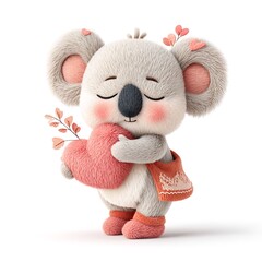 Adorable 3D Render of a Fluffy Koala Hugging a Heart