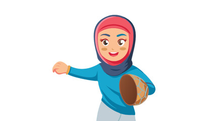 Obraz premium Illustration of muslim girl with hijab playing rebana for islamic celebration design vector art
