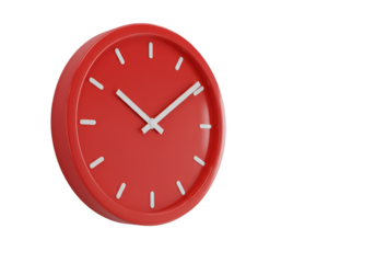 Isolated Red Wall Clock with White Hands on Transparent Background