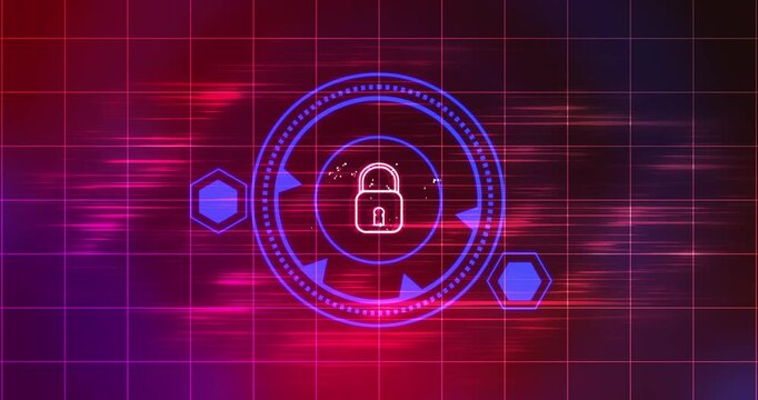 Cybersecurity lock showing connectivity learning mark concept 4K. Binary coding matrix like cyber virus attack malware like. Trojan sending a security hacking process. Modern encryption control auth.

