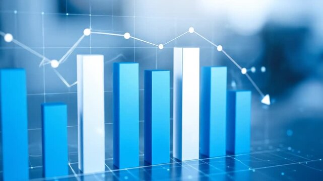 Abstract Blue and White Business Graph Illustration with Arrows in a Financial Setting Showing Market Trends and Stock Investments