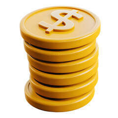 3d icon of stack of gold coins with dollar symbol isolated on transparent background