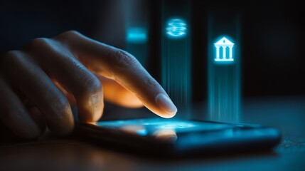 Advanced Technology A closeup of hands holding a smartphone with augmented biometric authentication visuals