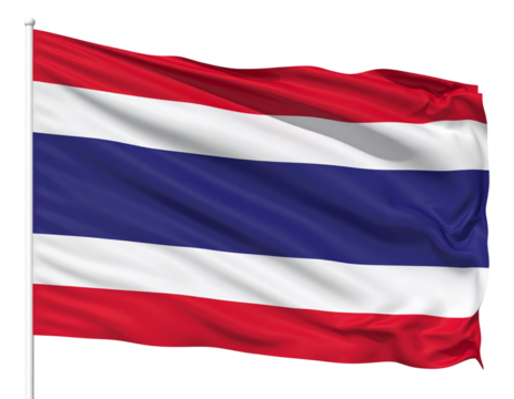 Waving Thailand Flag with Realistic Fabric Texture, isolated on transparent background PNG