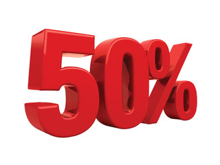Red 3D fifty percent sign on white background 50 percent discount