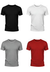 Isolated T-shirts in Various Colors Black White Gray and Red on Transparent Background