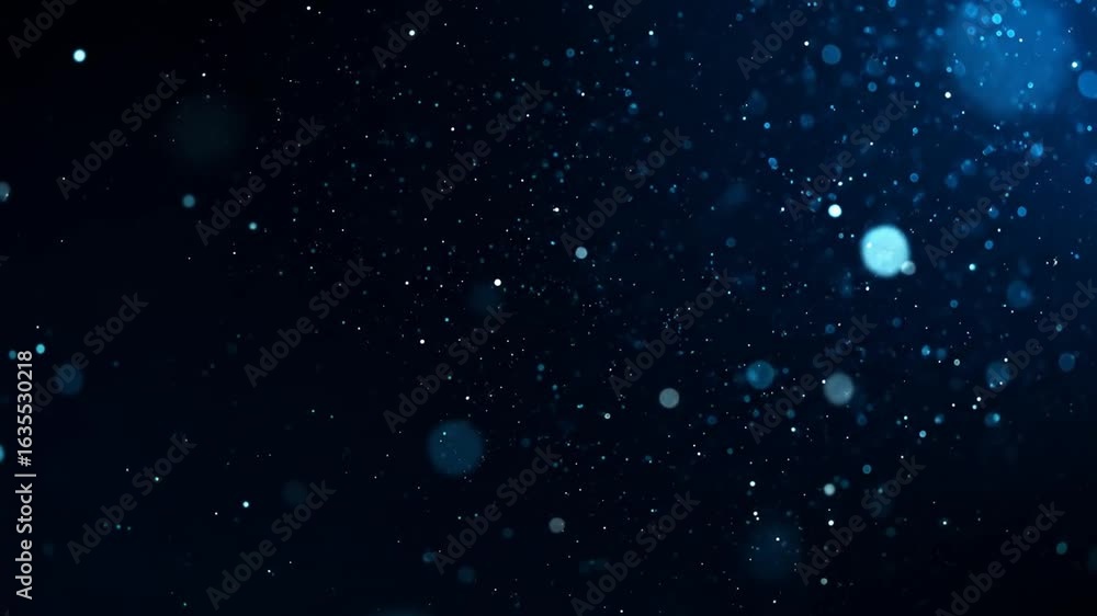Poster abstract blue glittering particles on dark background with bokeh effect shimmering light festive spa