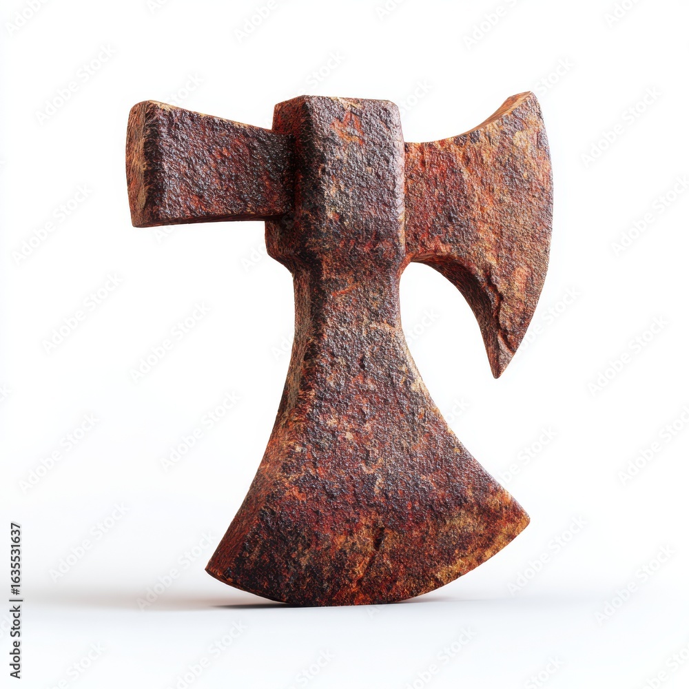 Poster rusty axe 3d render on white background