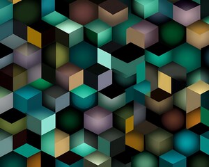 Obraz premium Geometric cubes overlapping in shades of teal