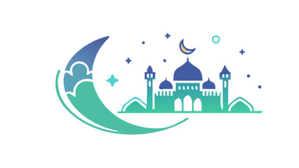 Ramadan kareem mubarak islamic festival celebration eid al fitr adha mosque crescent moon vector art