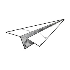 Isolated White Paper Plane on Black Background Illustration for Concept