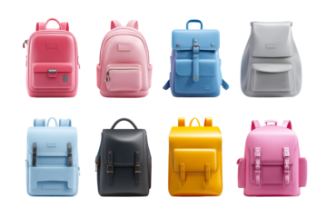 Colorful collection of stylish backpacks displayed