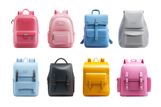 Colorful collection of stylish backpacks displayed