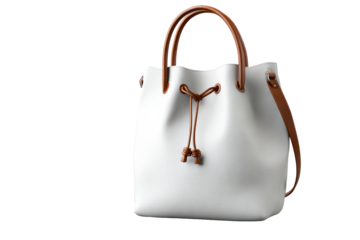White bucket bag with brown handles
