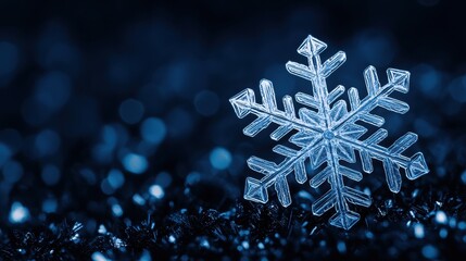 Intricate snowflake on a shimmering blue background