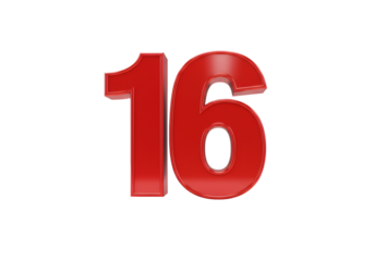 Isolated Red Number 16 Digit with Transparent Background Illustration