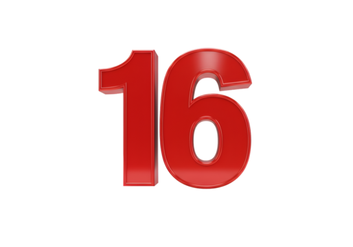 Isolated Red Number 16 Digit with Transparent Background Illustration