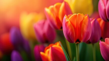 Vibrant tulip garden in full bloom